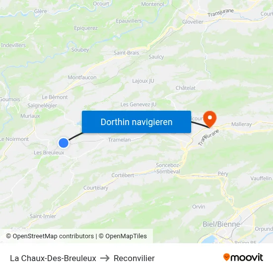 La Chaux-Des-Breuleux to Reconvilier map