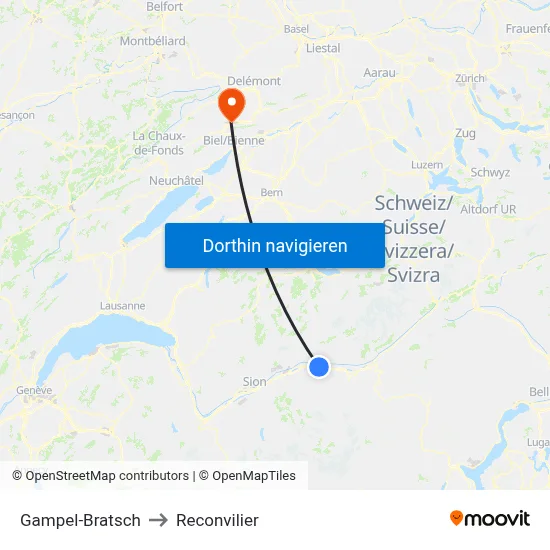 Gampel-Bratsch to Reconvilier map