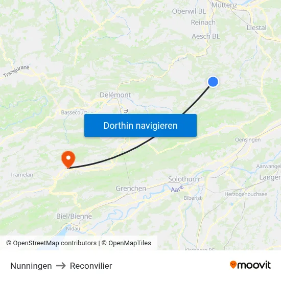 Nunningen to Reconvilier map