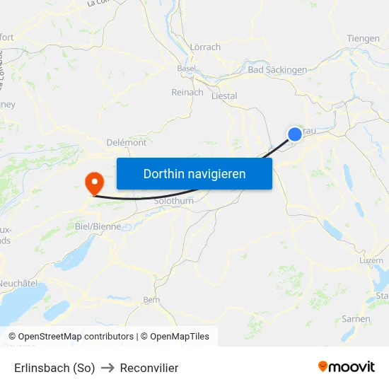 Erlinsbach (So) to Reconvilier map