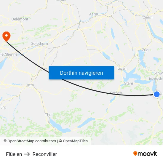 Flüelen to Reconvilier map