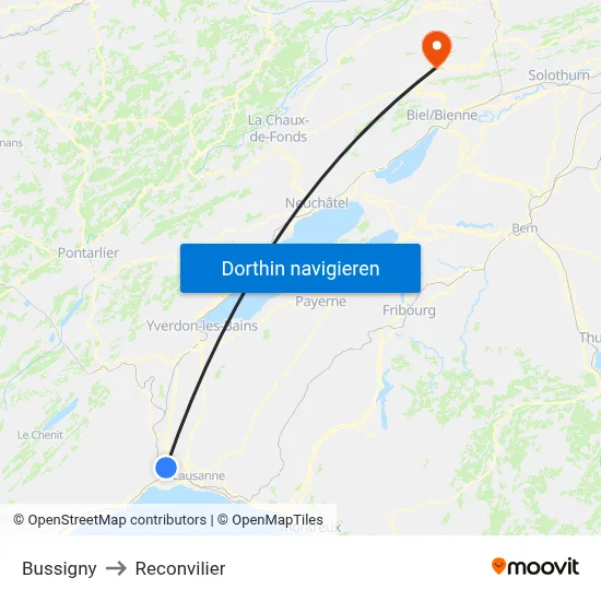 Bussigny to Reconvilier map
