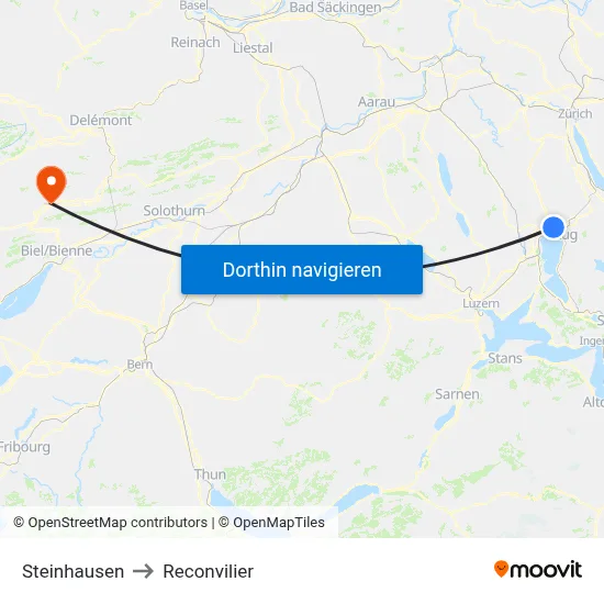Steinhausen to Reconvilier map