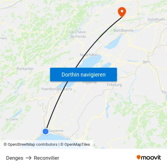 Denges to Reconvilier map