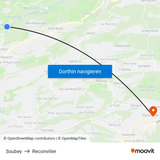 Soubey to Reconvilier map