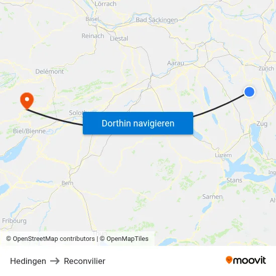 Hedingen to Reconvilier map