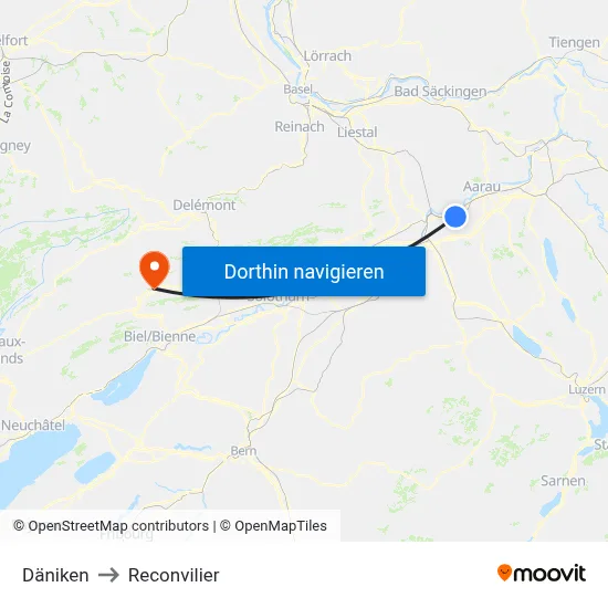 Däniken to Reconvilier map