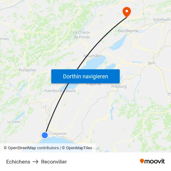 Echichens to Reconvilier map