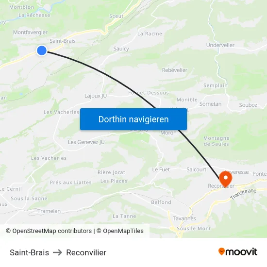 Saint-Brais to Reconvilier map