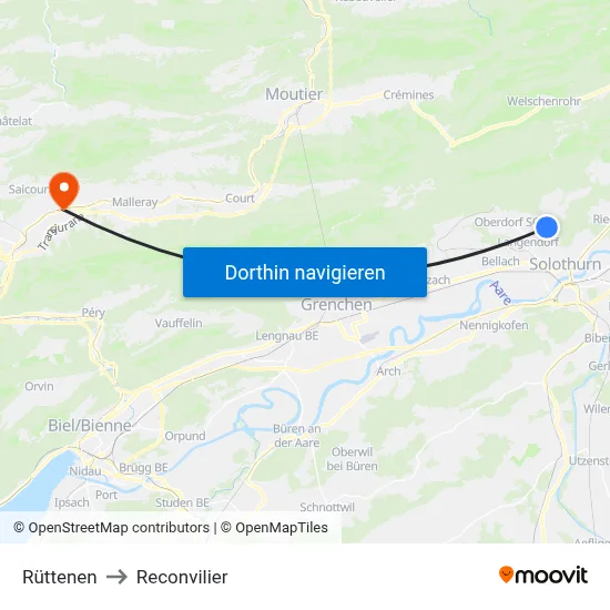 Rüttenen to Reconvilier map