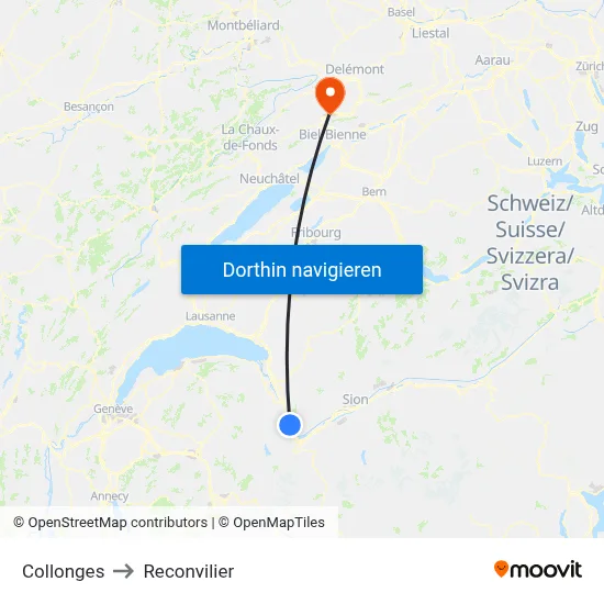 Collonges to Reconvilier map