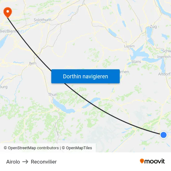 Airolo to Reconvilier map