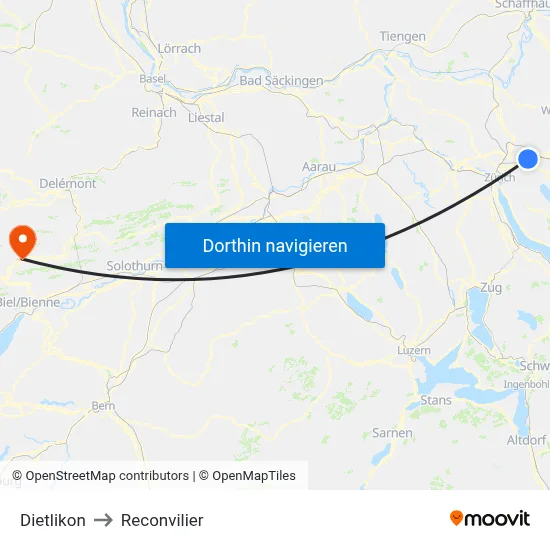 Dietlikon to Reconvilier map