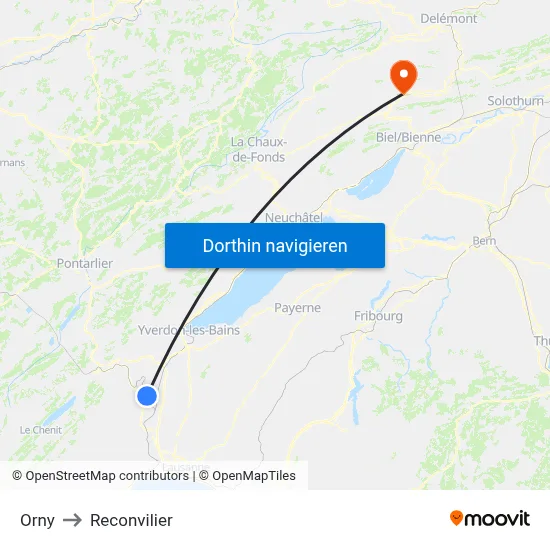 Orny to Reconvilier map