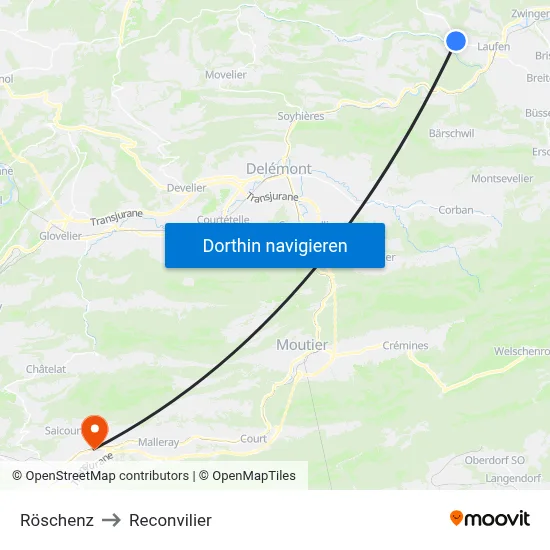 Röschenz to Reconvilier map