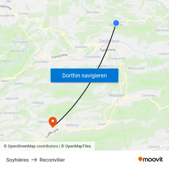 Soyhières to Reconvilier map