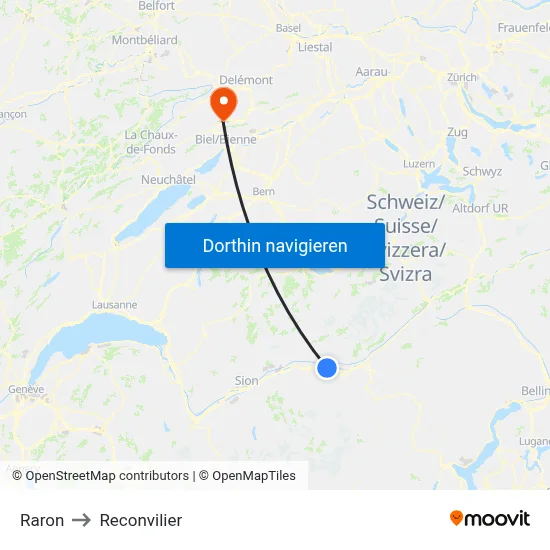 Raron to Reconvilier map