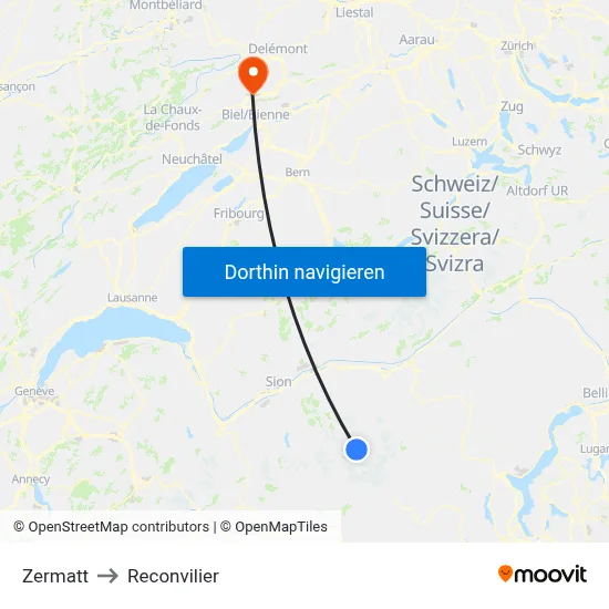 Zermatt to Reconvilier map