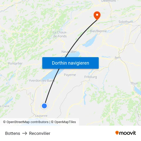 Bottens to Reconvilier map