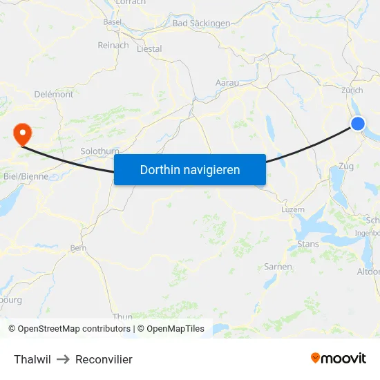 Thalwil to Reconvilier map