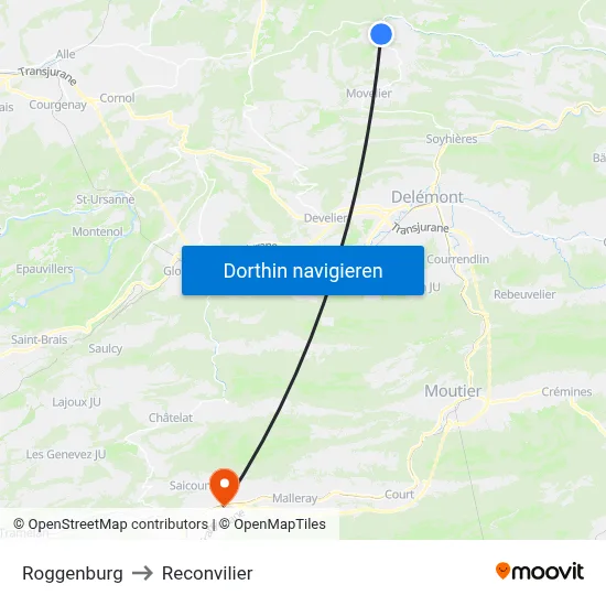 Roggenburg to Reconvilier map