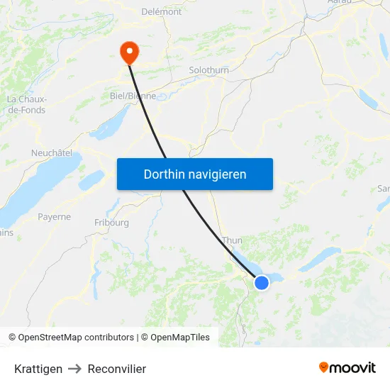Krattigen to Reconvilier map