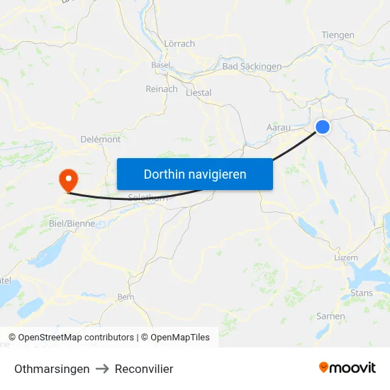 Othmarsingen to Reconvilier map