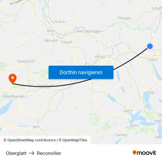 Oberglatt to Reconvilier map