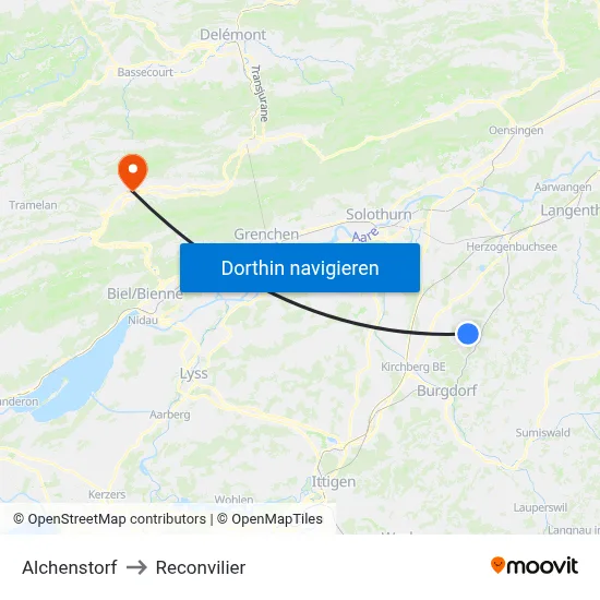 Alchenstorf to Reconvilier map