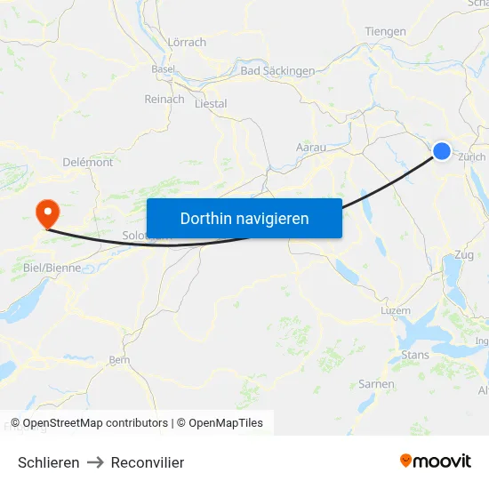 Schlieren to Reconvilier map