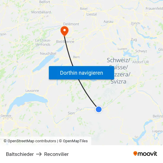 Baltschieder to Reconvilier map