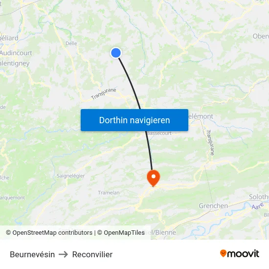 Beurnevésin to Reconvilier map