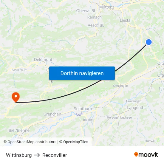 Wittinsburg to Reconvilier map