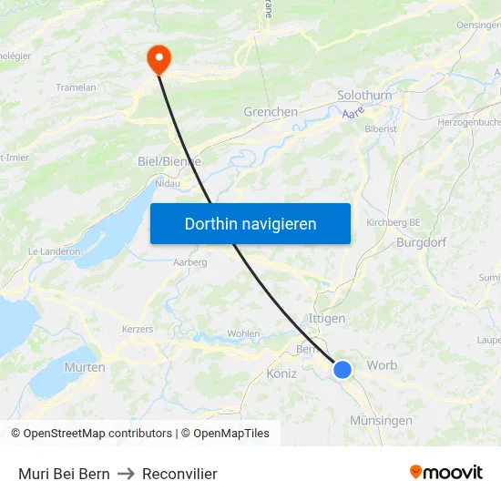 Muri Bei Bern to Reconvilier map