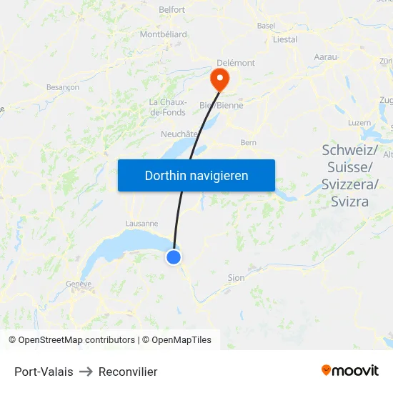 Port-Valais to Reconvilier map