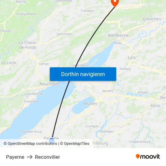 Payerne to Reconvilier map