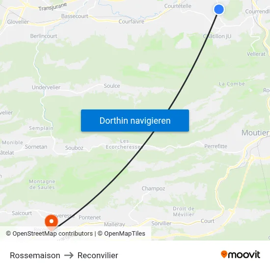 Rossemaison to Reconvilier map