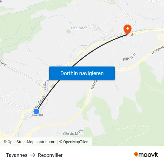 Tavannes to Reconvilier map