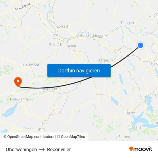 Oberweningen to Reconvilier map