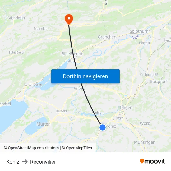 Köniz to Reconvilier map