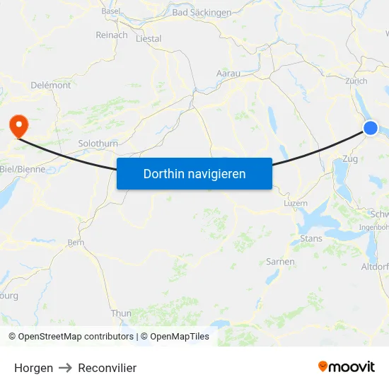 Horgen to Reconvilier map