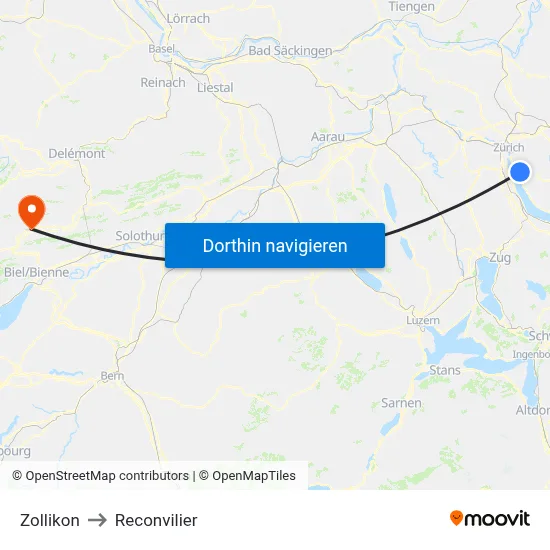 Zollikon to Reconvilier map