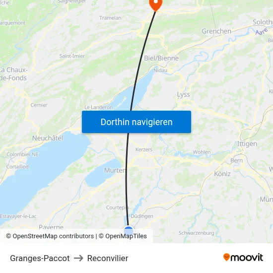 Granges-Paccot to Reconvilier map