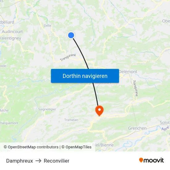 Damphreux to Reconvilier map