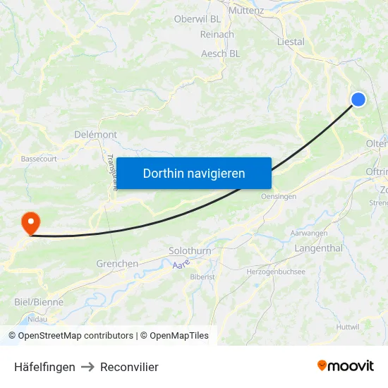 Häfelfingen to Reconvilier map