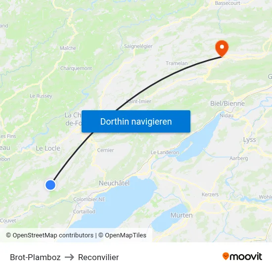 Brot-Plamboz to Reconvilier map