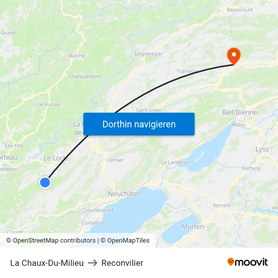 La Chaux-Du-Milieu to Reconvilier map