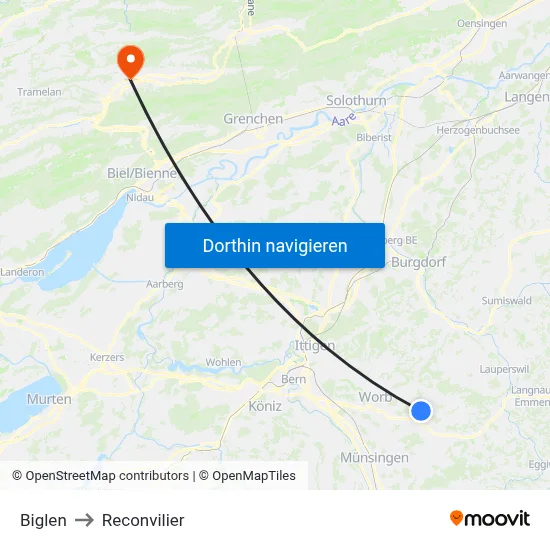 Biglen to Reconvilier map