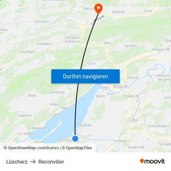 Lüscherz to Reconvilier map
