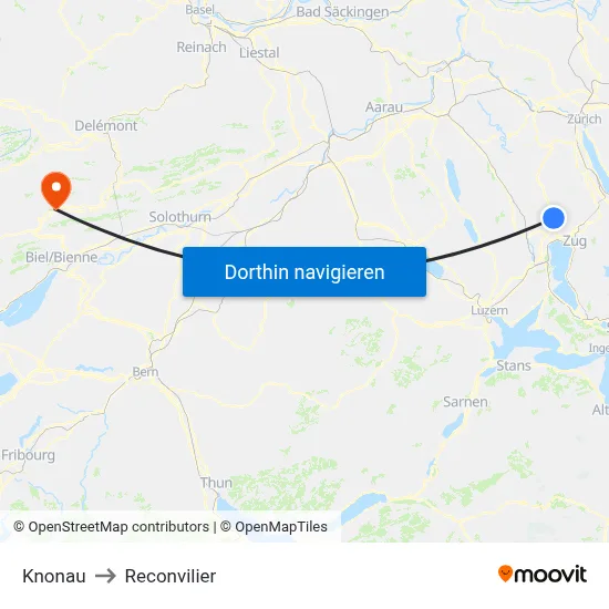 Knonau to Reconvilier map